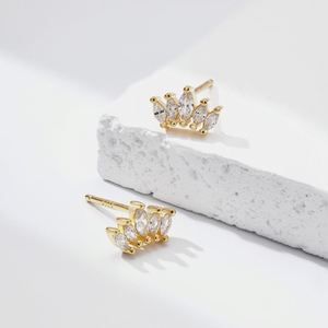 Dylam Stylish Tiny S925 <b>Silver</b> Rhodium 18K Gold Plating Dress up Marquise 5A Cubic Zirconia Sparkle <b>Crown</b> Shape Stud Earrings - Product Image 5