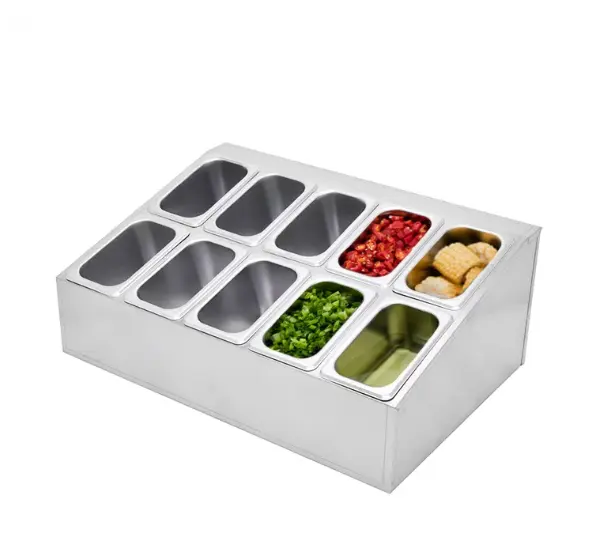 Thép Không Gỉ Nước Sốt Gastronorm Kim Loại Thực Phẩm Container Giá 3/4/5/6/8/10/12 Lưới Gia Vị Gn Pan Chủ Khách Sạn Tự Chọn Thiết Bị