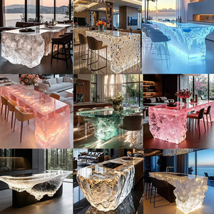 Table <span class=keywords><strong>de</strong></span> réception <span class=keywords><strong>d</strong></span>'hôtel <span class=keywords><strong>de</strong></span> luxe haut <span class=keywords><strong>de</strong></span> gamme en résine transparente, restaurant, villa, cuisine, table en cristal lumineux, rivière <span class=keywords><strong>de</strong></span> glace, île - Product Image 3