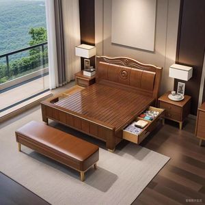 Ensemble <span class=keywords><strong>de</strong></span> meubles contemporains confortables en <span class=keywords><strong>bois</strong></span> massif pour la chambre principale, <span class=keywords><strong>lit</strong></span> queen, king size, nouveaux lits modernes, meubles d'hôtel bon marché - Product Image 3