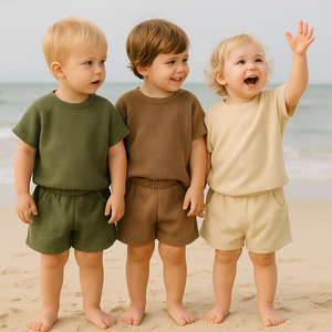 Set di <span class=keywords><strong>Abbigliamento</strong></span> <span class=keywords><strong>Estivo</strong></span> per Bambini 2026, Completi in Cotone Waffle per Bambini e Bambine, Vendita all'Ingrosso - Product Image 1