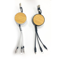 Câble de chargeur multi-prise pour iPhone en bambou rétractable 6 en 1, USB A + USB C pour ordinateur et plusieurs appareils, cordon de chargeur de téléphone