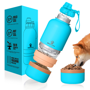 Gratis proefmonster huisdierenvoederbak 32 oz buitenreis 3-in-1 roestvrijstalen hondenwaterfles met voerbak - Product Image 1
