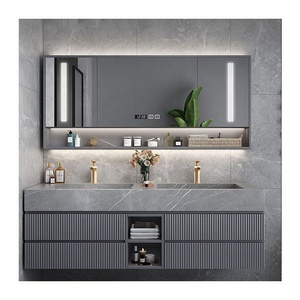 Hiện đại grey lưới tản nhiệt MDF không thấm nước cửa kính Tủ treo tường phòng tắm <span class=keywords><strong>Vanity</strong></span> với gương thông minh - Product Image 5