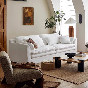 Sofá de Tela de Lino Moderno ATUNUS para Sala de Estar, Desmontable, Color Beige, Estructura de Madera, Sofá Modular de 3 Plazas - Product Image 2