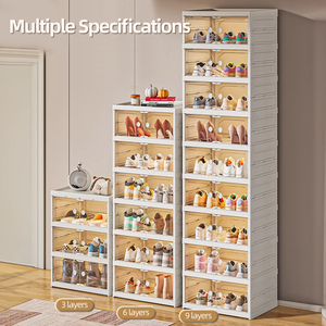 家庭用磁気折りたたみ靴ラック3/6/9層クリアプラスチック収納容器折りたたみ式スニーカーオーガナイザーリビングルーム - Product Image 5