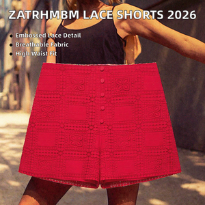 Nouveauté Été 2026 – Short Femme Taille Haute Décontracté en Dentelle Gaufrée, Respirant, Tissé, Boutonné et Coloré Style Rétro - Product Image 2