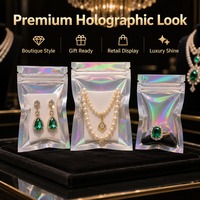 Vente chaude Holographique Mylarbag Divers Bijoux Accessoires Sac Réutilisable scellé Emballage Plasticbag Personnalisé Spot UV logo Zipbag