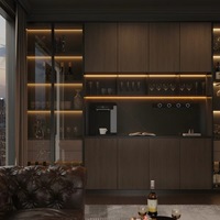 Meuble de salon moderne sur mesure, étagère de présentation, rangement, grille, porte en verre, armoire à vin en bois avec éclairage LED