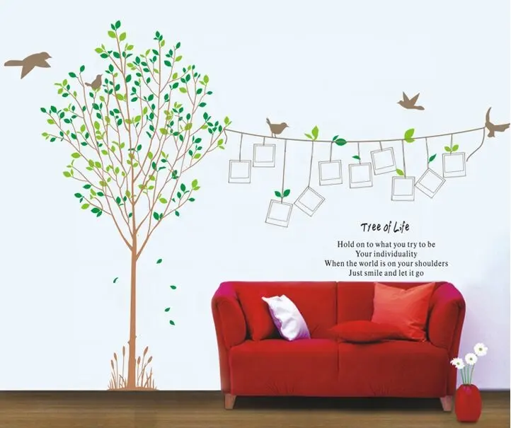 Removable Tree And Birds Photo Frame Designs Wall Decals Pvc Kids Wall Sticker For Home Decorative