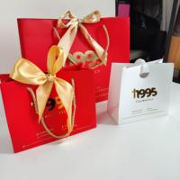 Luxe papieren cadeauzakjes op maat - Gouden foliedruk grote strik cadeauzakjes met touwhandvatten voor Valentijnsdag, bruiloft, feestjes