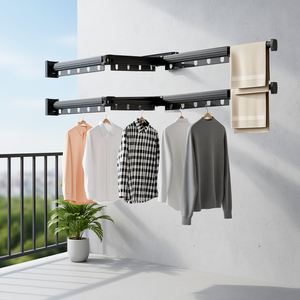 Séchoir à linge pliable mural en aluminium DB 2X 127,5 cm pour balcon extérieur, type moderne sur pied, organisateur de vêtements - Product Image 2