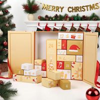 Boîte-cadeau de Noël en carton rigide doré SD avec finition mate de ruban rouge en relief à double porte pour la décoration de fête