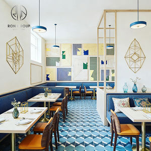 Ensemble table et chaises <span class=keywords><strong>de</strong></span> restaurant/boutique <span class=keywords><strong>de</strong></span> thé, table minimaliste carrée en pierre, canapé rembourré en velours - Product Image 3