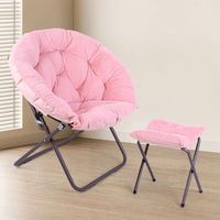 Fauteuil lune pliant surdimensionné en peluche avec repose-pieds, chaise de camping ronde portable pour l'intérieur et l'extérieur, idéale pour la détente des adultes