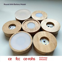 Veilleuse LED avec base ronde en bois, lumière blanc chaud, piles AAA, sans fil, lampe de chevet LED en bois pour chambre à coucher, décoration de chambre d'enfant