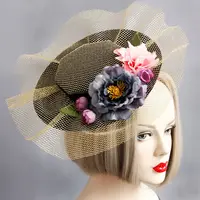 SD015-sombreros de plástico con flores de imitación para mujer, Mini sombrero, sombrero para espectáculo de cóctel, regalos de Navidad, tocados