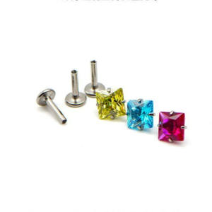 क्ओवर चार प्रांग स्टेनलेस स्टील बालियां इंल्ड स्क्वायर मल्टी कलर जिरकॉन इयररिंग्स वर्ग चीनी स्पार्कलिंग हीरा उपास्थि - Product Image 3