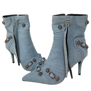 <span class=keywords><strong>Stivaletti</strong></span> in Denim con Tacco Alto, Chiusura a Zip, <span class=keywords><strong>Borchie</strong></span> <span class=keywords><strong>e</strong></span> <span class=keywords><strong>Fibbie</strong></span>, Stile Punk Chic per Donna, Produzione Personalizzata di Lusso - Product Image 2