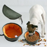 Portable pliable tissu bol pour animaux de compagnie pliable fermeture éclair chat chien mangeoire Durable eau nourriture étui pour animaux de compagnie