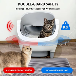 Bac à <span class=keywords><strong>litière</strong></span> intelligent autonettoyant pour chat, à ouverture supérieure, contrôle par application Wi-Fi, capteurs de sécurité, compatible multi-chats, toilette pour animaux en plastique, en stock - Product Image 5