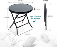 Amazon Vente à Chaud Table d'Appoint en Métal de 18 Pouces avec Dessus de Table en Verre Trempé Table de Salle à Manger Bistro Extérieur, Noir