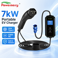 Nouveau chargeur EV portable 7 kW 32 A Type 2 230 V AC CE TUV IP67 Prise de courant personnalisée Garantie de 2 ans Utilisation domestique/garage UE Sûr