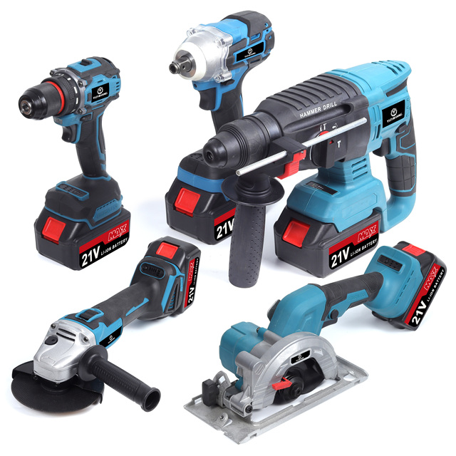 5pcs Hardware Electrical Power Combo Kit Brushless Cordless Herramientas Drill Machine Tools Set Electric Wrench Tool Box Kits