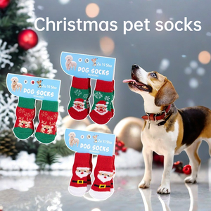 Calcetines Navideños Antideslizantes para Perros, con Diseño <span class=keywords><strong>de</strong></span> Papá Noel, Reno y Muñeco <span class=keywords><strong>de</strong></span> Nieve, Protectores <span class=keywords><strong>de</strong></span> Patas para Perros Pequeños y Medianos, y Gatos - Product Image 1