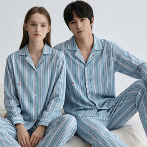 Ensemble de pyjamas rayés pour couple de qualité supérieure, vêtements de nuit assortis, tissu en modal de bambou, ensemble de pyjamas personnalisé, fabricant OEM ODM - Product Image 5