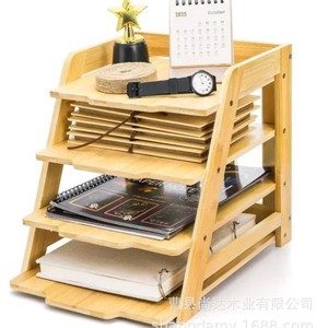Wooden document management <b>shelf</b>, tiered paper tray, letter storage, <b>desktop</b> wooden storage rack - Product Image 1