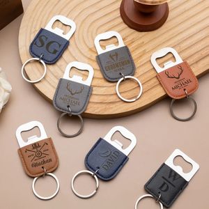 Khóa móc chìa khóa mở chai YY Factory, chất liệu da, có in logo, mở nắp chai bia bằng thép không gỉ, quà tặng phù rể dành cho nam giới - Product Image 2