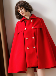 Christmas Plus Szie Autumn <strong>Winter</strong> <strong>Coat</strong> Woman Lapel Double Breasted Loose Red Women Short <strong>Cape</strong> <strong>Coat</strong> - Product Image 3