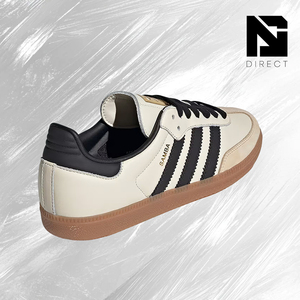 Adidas Wmns OG 'Cream White Sand Strata' Baskets de sport en cuir rayées crème et noir, à lacets, respirantes, style marche - Product Image 3