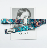 Ceinture en alliage coloré avec imprimés graffiti géométriques, boucle plaquée argent, style streetwear tendance