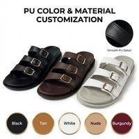 Sandales d'été décontractées pour femmes à trois brides et boucles, en cuir PU confortable, mules plates, chaussures de plage personnalisables en gros