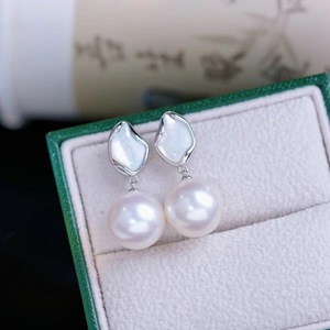 S925 <b>Silver</b> DIY <b>Pearl</b> Accessories Empty Bracket Shell <b>Silver</b> Jewelry <b>Earrings</b> with 9-15mm Beads 22303 - Product Image 3