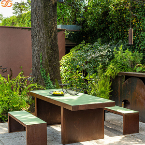 Ensemble table et banc en acier corten pour repas en plein air, mobilier de jardin portable pour appartement, durable et résistant aux intempéries - Product Image 5