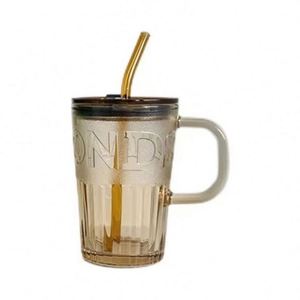 450ml Colorful-<b>Alphabet</b> Water Cup Advertising Glass Coffee Cup Milk Cup with Lid, Handle, and Straw - Product Image 5