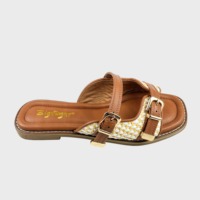 Sandales plates à enfiler pour femme, avec empeigne tressée et bride réglable à boucle, antidérapantes, à bout carré ouvert, mules d'été de plage