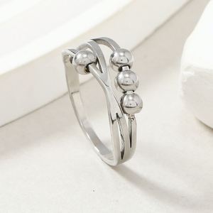 No Fade Layers Stainless Steel Anxiety <b>Ring</b> for Women Layers Open Adjustable <b>Spinner</b> Fidget Beads <b>Rings</b> for Anxiety Worry <b>Ring</b> - Product Image 3
