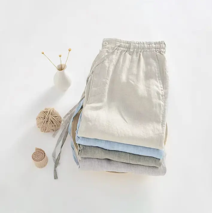 Abbigliamento in lino personalizzato leggero coulisse elastico in vita pantaloni Casual 100% lino cotone pantaloni da uomo