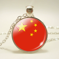 Collier chaîne avec pendentif en alliage et cabochon en verre brillant, motifs de drapeaux du Canada et de diverses régions du continent, série de drapeaux nationaux réglables
