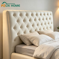 Ensemble de chambre à coucher en cuir blanc de qualité supérieure, cadre de lit capitonné en diamant avec meuble TV intégré pour maison moderne de luxe, hôtel, villa