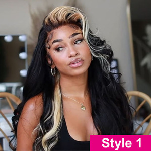 Peluca Negra con Reflejos Rubios 613, Ondas Suaves, Peluca Frontal <span class=keywords><strong>de</strong></span> Encaje 13x4, Línea <span class=keywords><strong>de</strong></span> <span class=keywords><strong>Cabello</strong></span> Natural, Pelucas <span class=keywords><strong>de</strong></span> <span class=keywords><strong>Cabello</strong></span> Humano con Rayas Rubias - Product Image 3