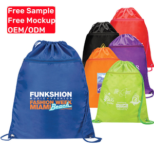 Custom Logo Polyester Drawstring Bag Multi Color Lightweight Waterproof Backpack for Gym School Travel Sports Promotional Gift