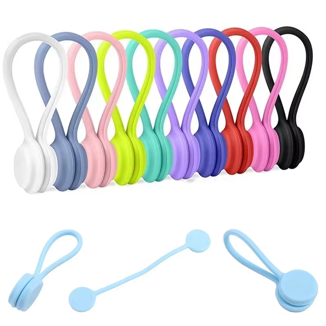 Reusable Flexible Strong Magnet Elastic Wrap Silicone Magnetic Cable Ties for Phone Charger Headset Data Wire Storage