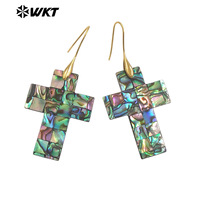 WT-MPE159 Boucles d'oreilles en coquille d'ormeau naturel de style romantique Offres Spéciales en plaqué or croix coeur goutte d'eau forme de lune cadeau pour femme