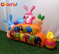 Décoration de jardin gonflable pour l'extérieur, motif Pâques : carotte, lapin, poussin, œuf et panneau 'Joyeux Pâques'