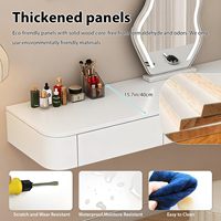 Coiffeuse flottante murale entièrement assemblée, coins arrondis, 23,6''-63'', gain de place, moderne, suspendue